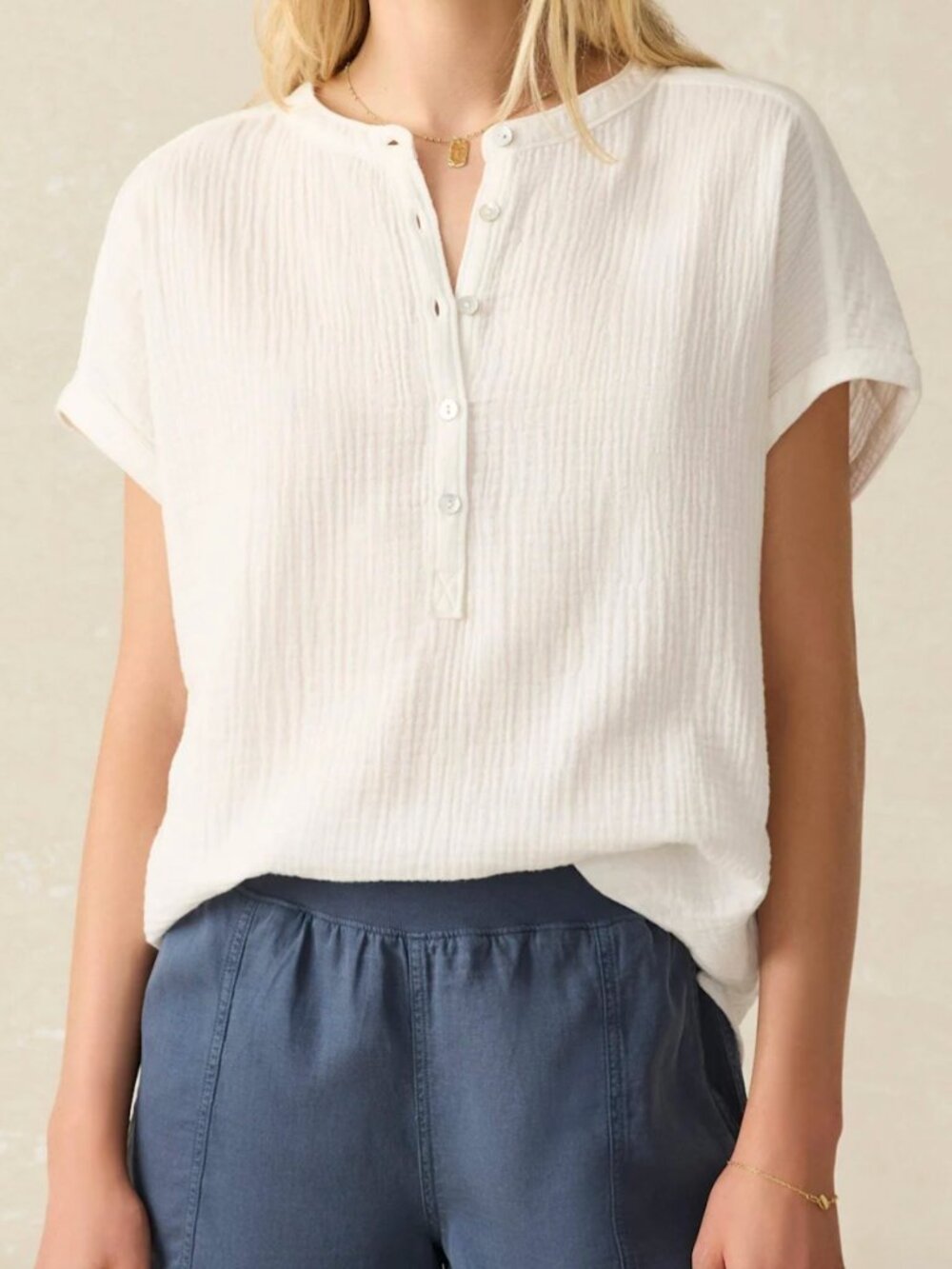 Faherty Desmond Organic Cotton Gauze Top Beachy White Cap Sleeve Women's XL